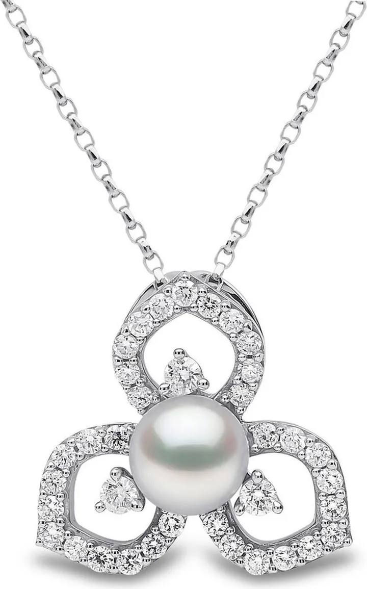 18kt white gold Petal pearl and diamond pendant