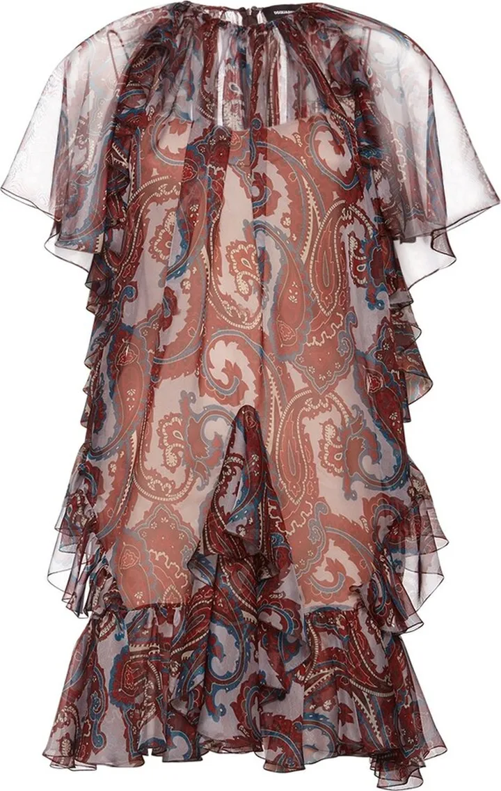 Printed chiffon volant mini dress