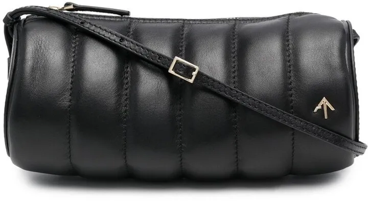 Cylinder padded logo-plaque shoulder bag