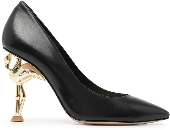 Swan-Heel Leather Pumps