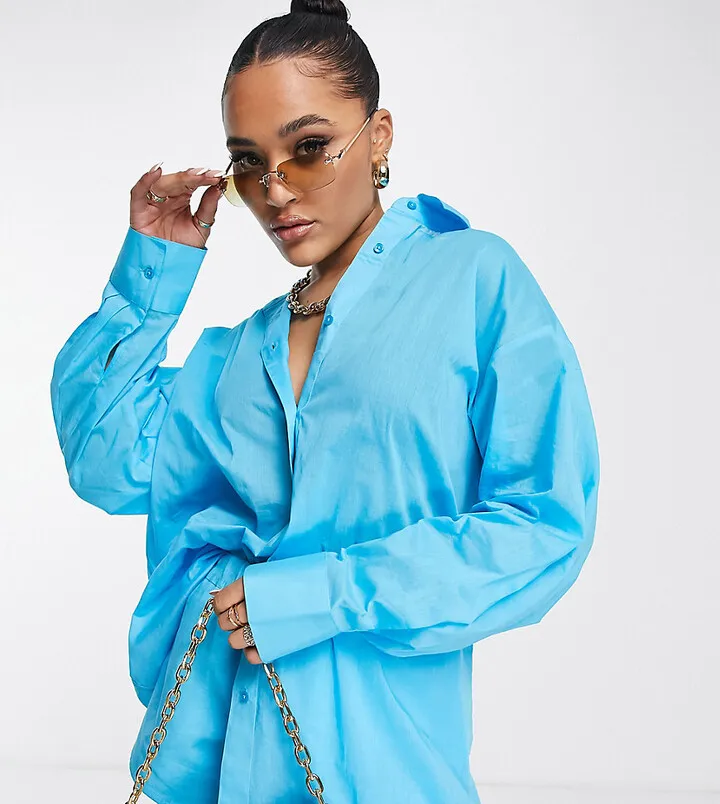 ASYOU oversized cotton shirt in aqua