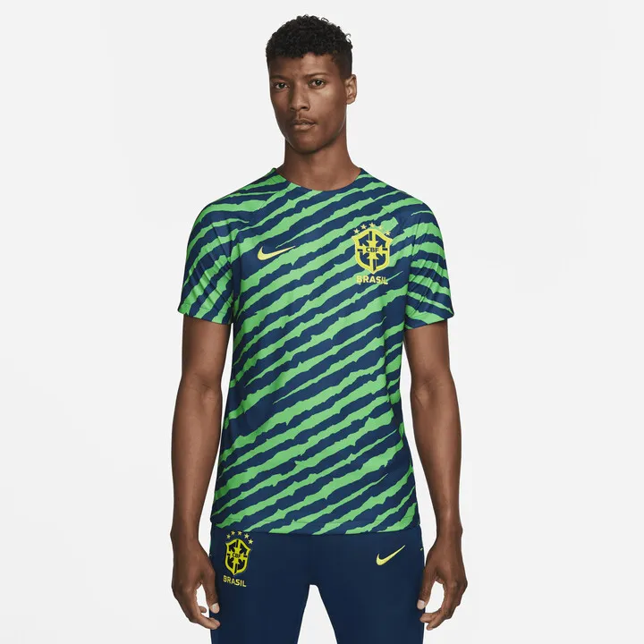Brazil Nike Men's Dri-FIT Pre-Match Soccer Top in Blue