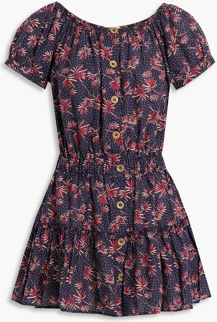 Elsie gathered printed cotton mini dress