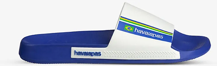 Womens Marine Blue Brasil-flag Pvc Sliders