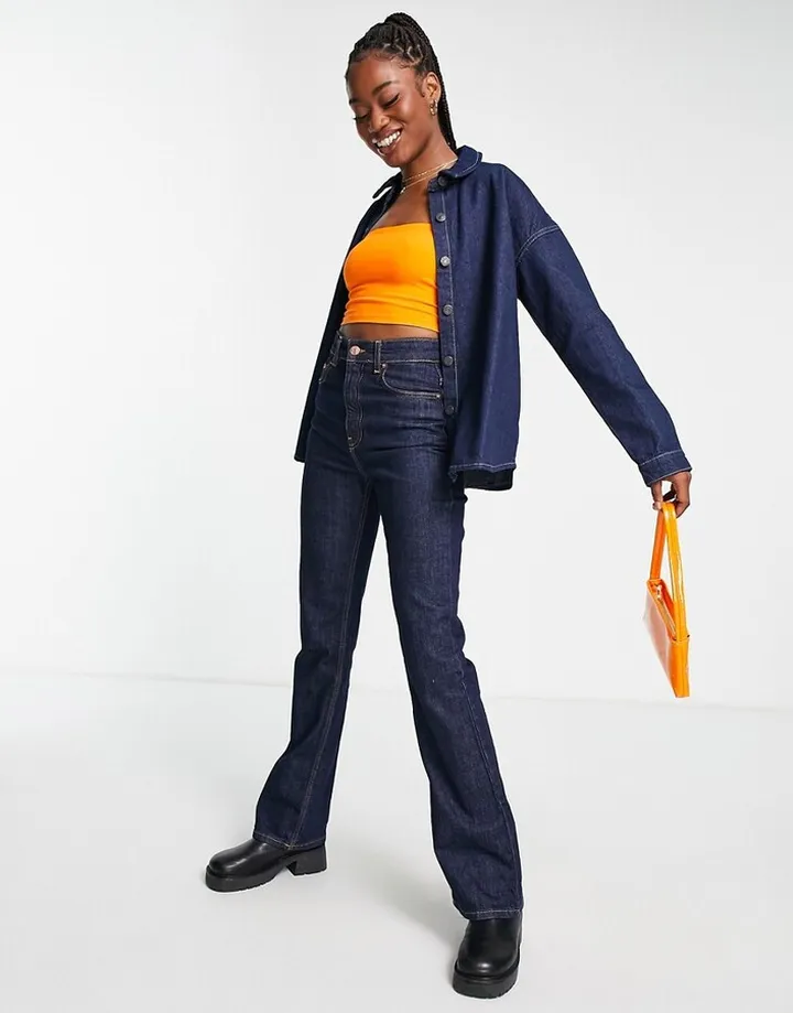 Noisy May long sleeve denim shirt in dark blue