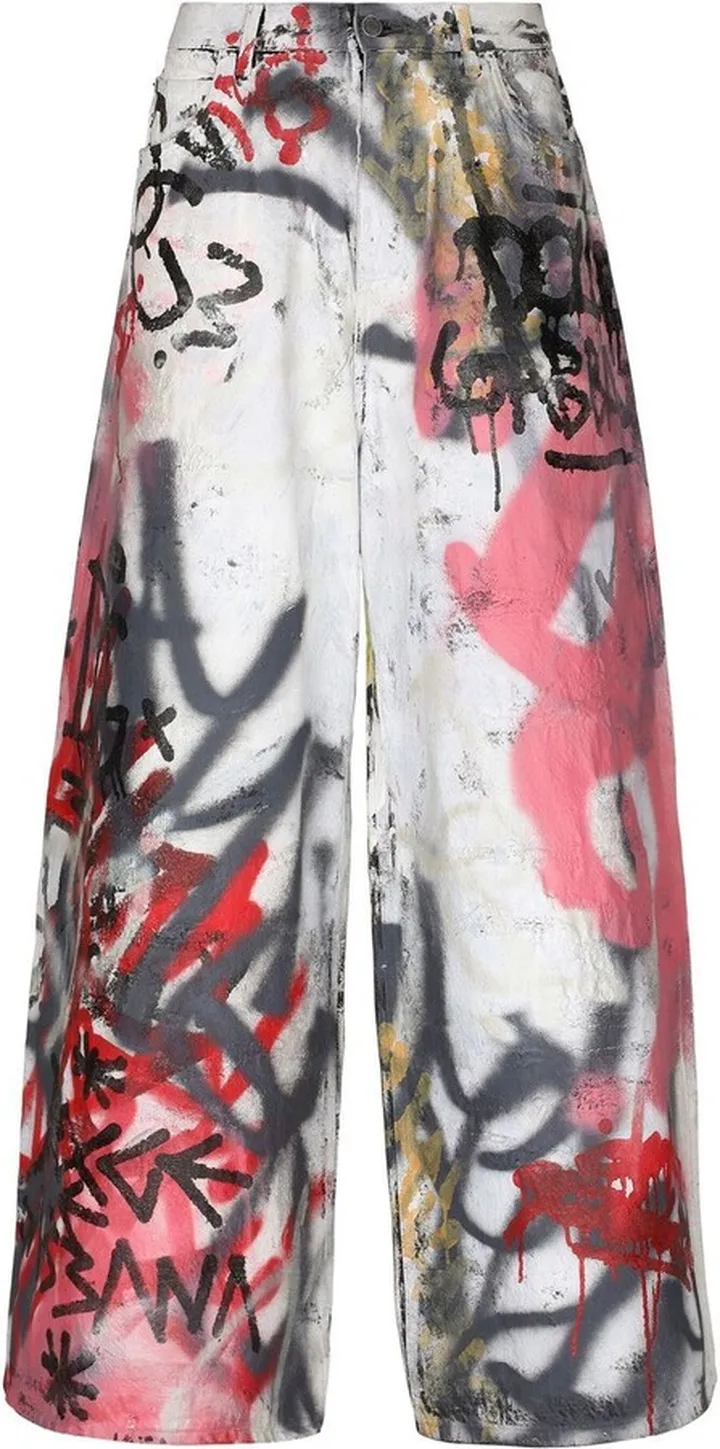 Graffiti-Print Wide-Leg Jeans