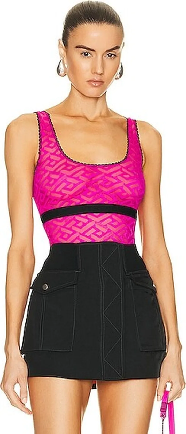 VERSACE Tulle Monogram Bodysuit in Pink