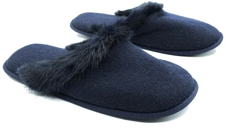 Portolano Ladies Slippers With Rabbit Fur Trim On Top