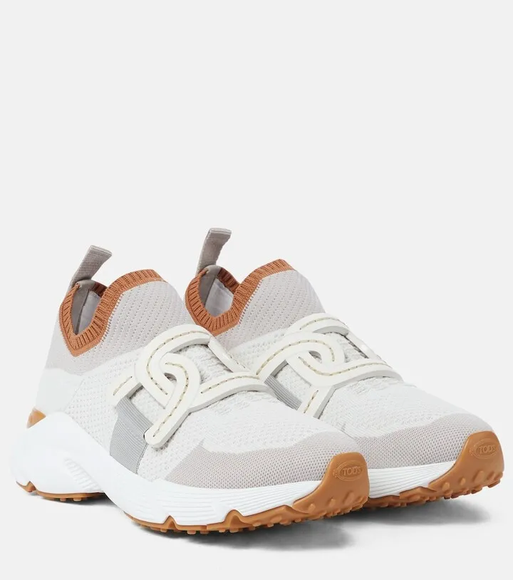 Leather-trimmed knit sneakers