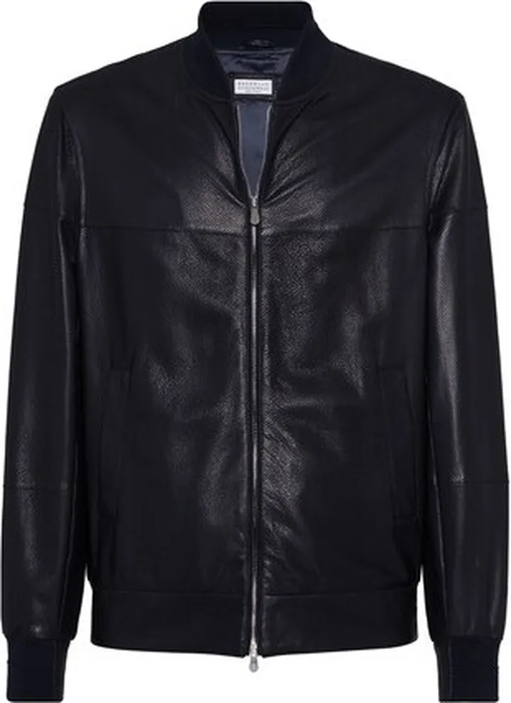 Perforated nappa leather bomber jacket