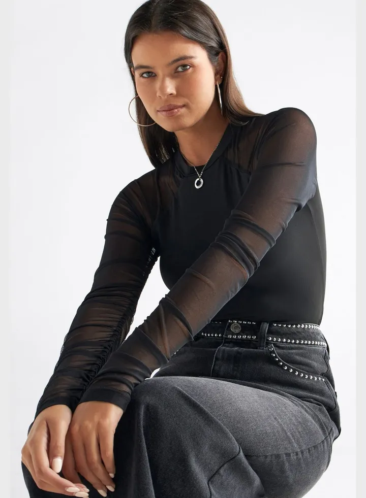 Mesh Detail Crew Neck Bodysuit