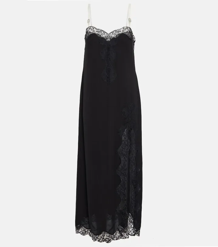 Lace-trimmed maxi slip dress