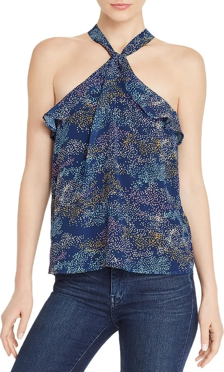 Womens Ruffled Crossover Halter Top