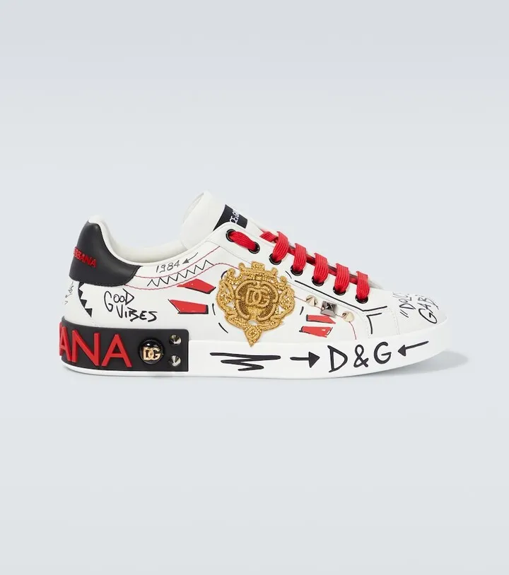 Portofino embellished low-top leather sneakers