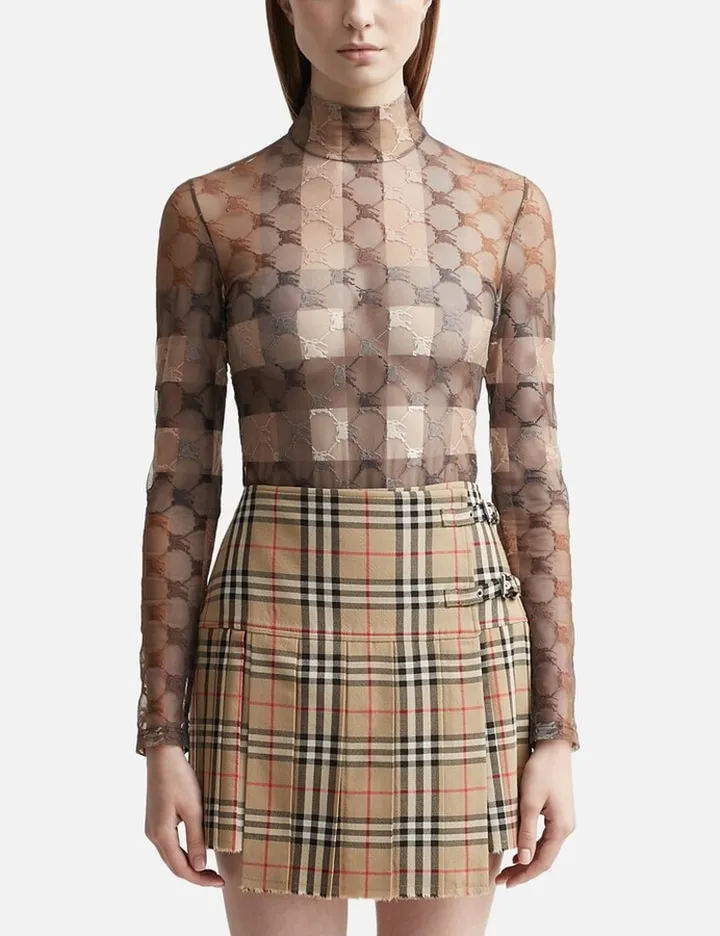 EKD Check Stretch Tulle Turtleneck Bodysuit