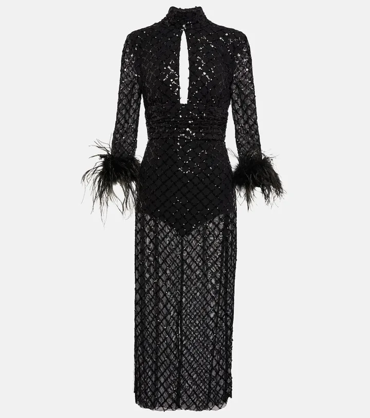 Onyx sequined midi dress