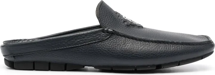 Logo-Plaque Leather Slippers