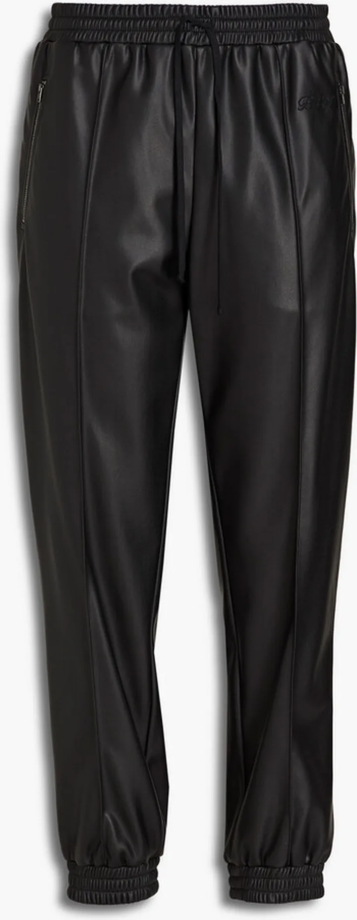 Gathered faux leather track pants