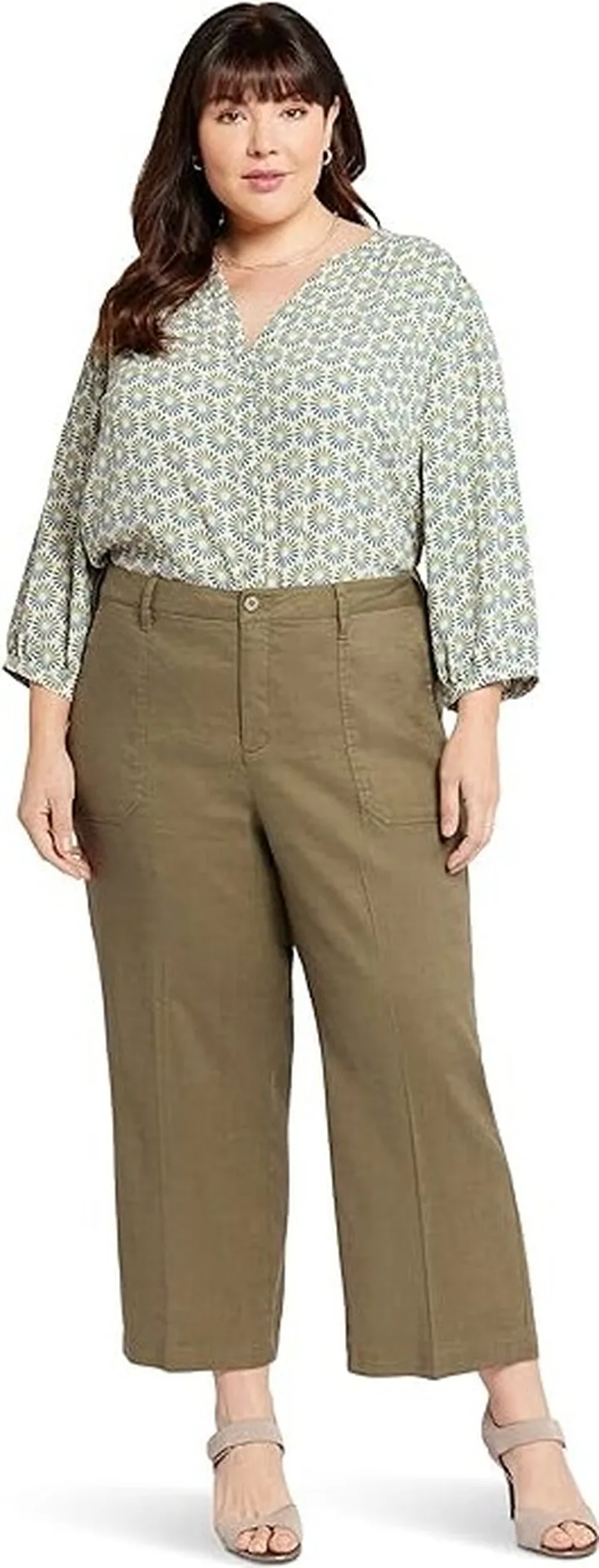 NYDJ Plus Size Wide Leg Cropped Cargo (Avocado) Women's Clothing