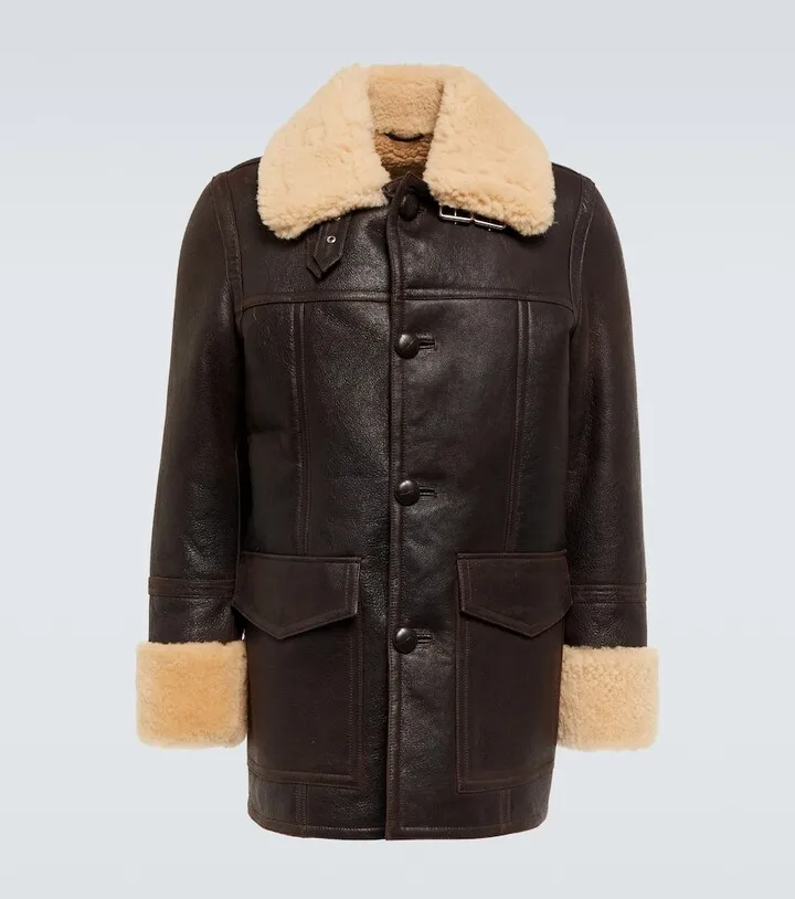 Shearling-trimmed leather jacket