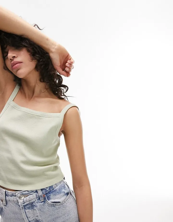 Topshop rib tank top in sage