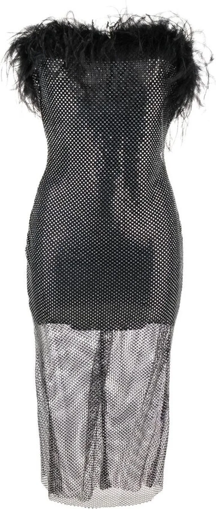Feather-Trim Crystal-Embellished Mini Dress