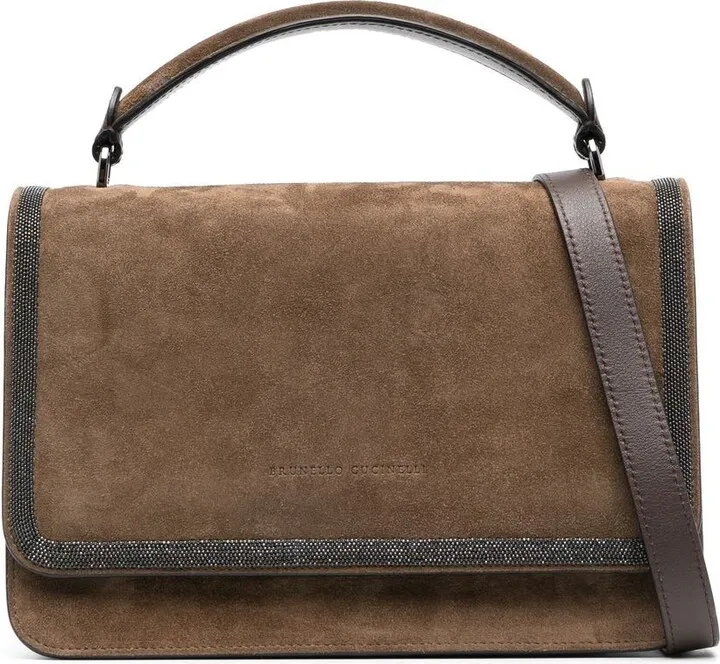 Metallic-Trim Suede Shoulder Bag
