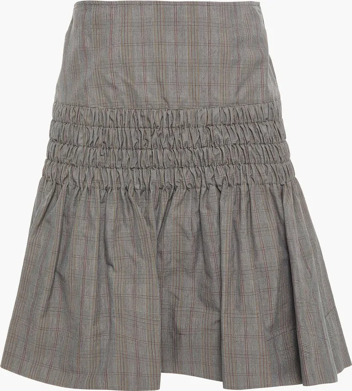 Oliko shirred Prince of Wales checked cotton-blend mini skirt