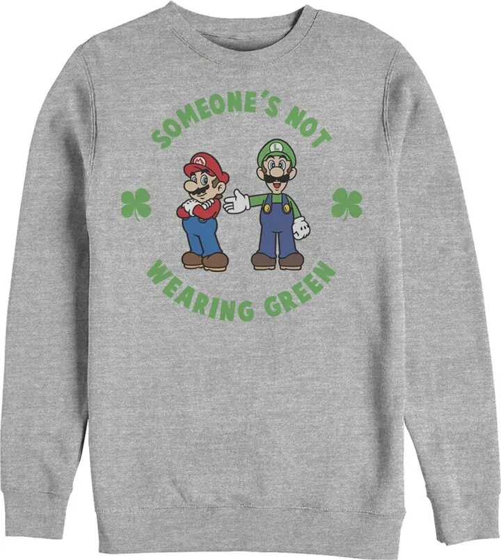 Men's Nintendo Super Mario and Luigi St. Patrick's Not Wearing Sweatshirt - Athletic Heather - Medium