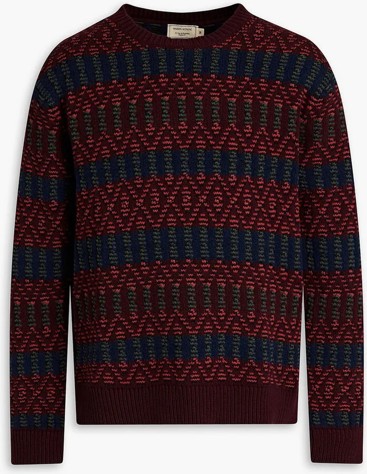 Striped cable-knit wool-blend sweater