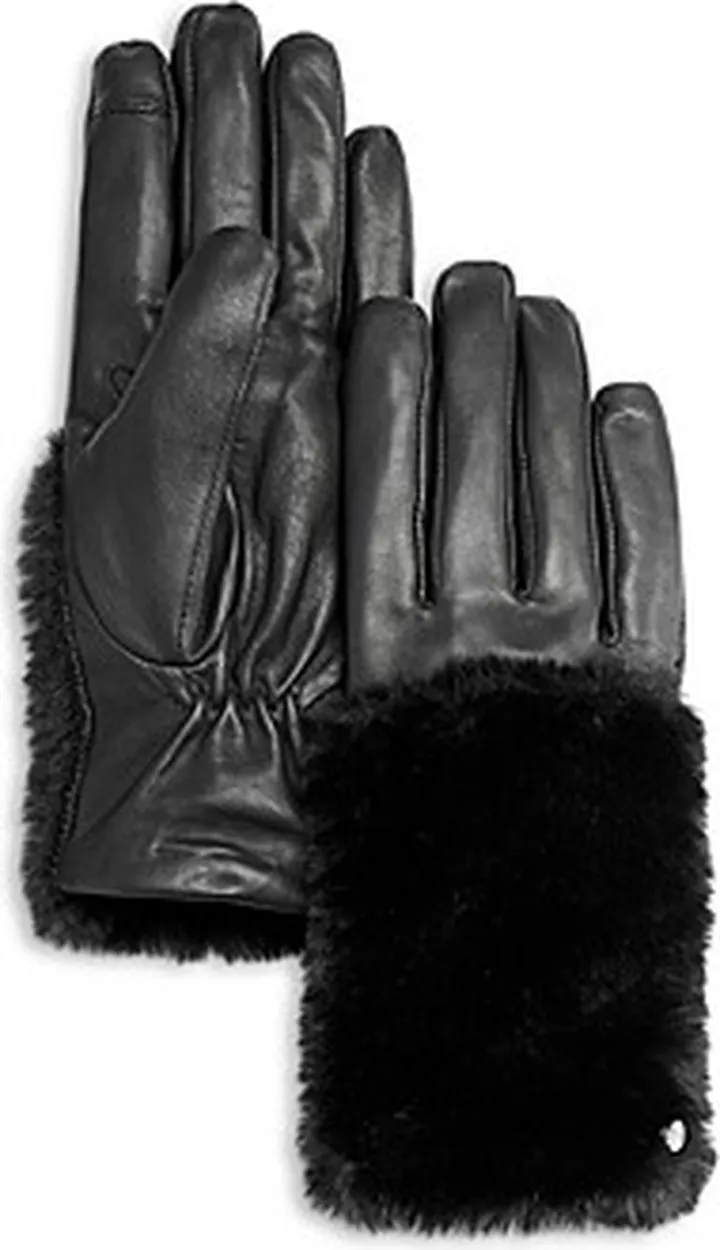 Echo Leather and Faux Fur Trim Gloves