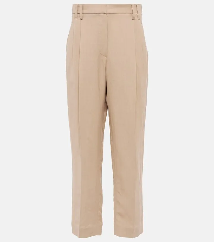 Cropped linen-blend pants