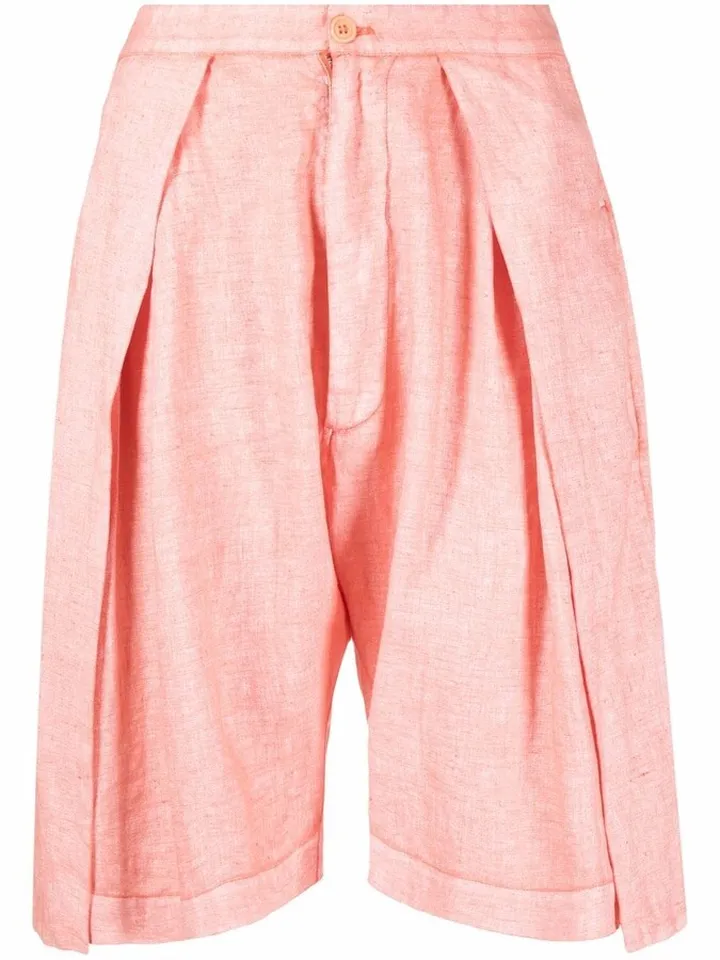 Pleated Knee-Length Shorts