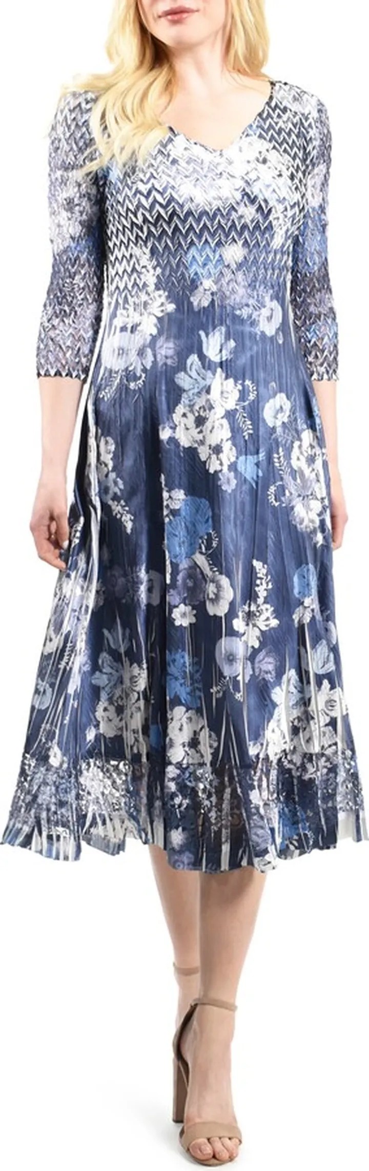 Charmuese Floral V-Neck Lace Midi Dress