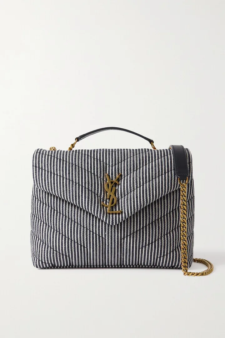 SAINT LAURENT - Loulou Medium Quilted Striped Cotton-twill Shoulder Bag - Blue