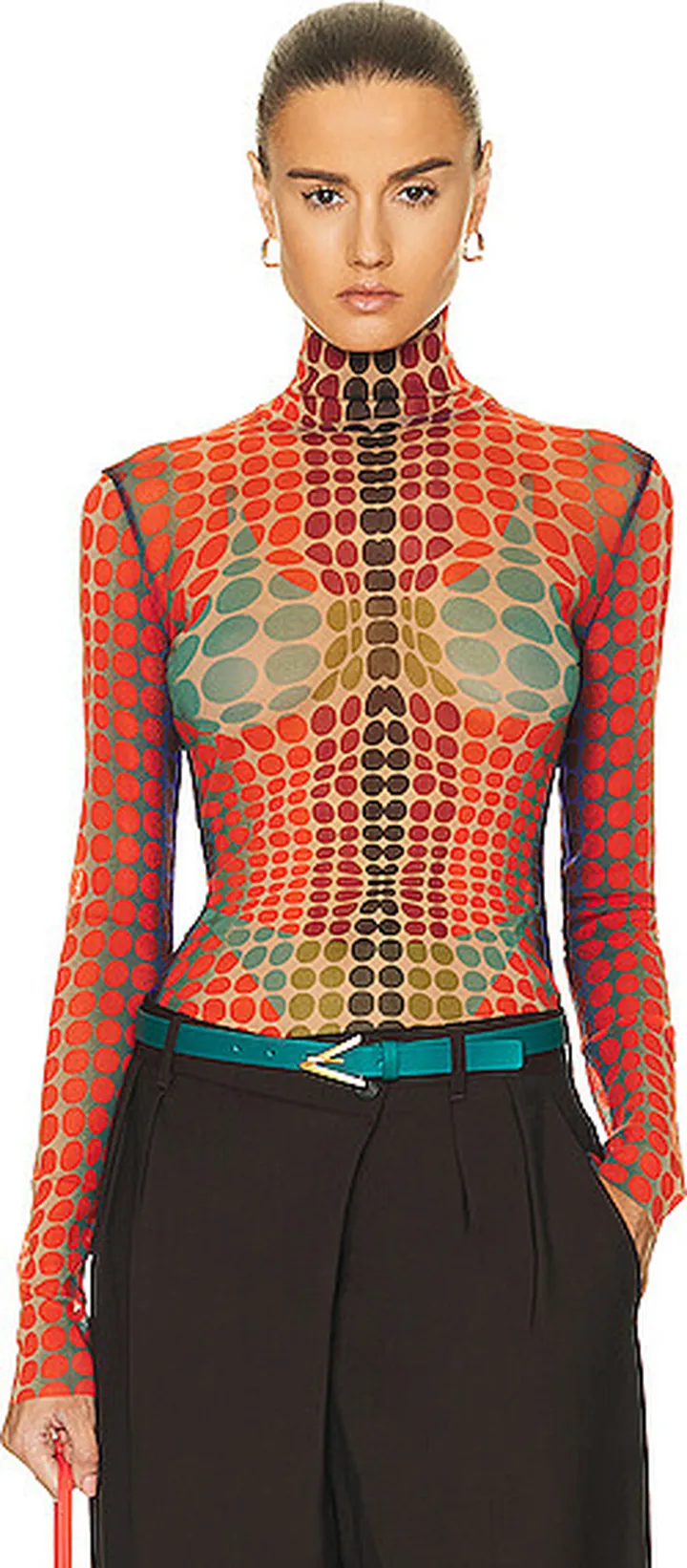 Jean Paul Gaultier High Neck Long Sleeve Top in Red