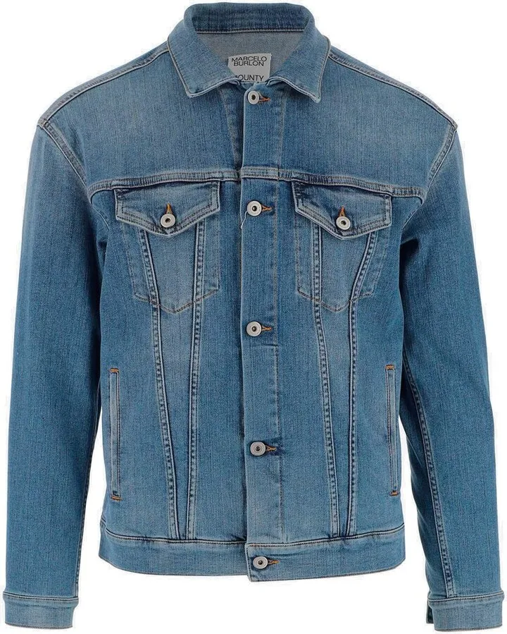 Marcelo Burlon County Of Milan Logo Printed Denim Jacket