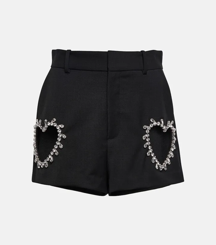 Embellished cutout wool shorts