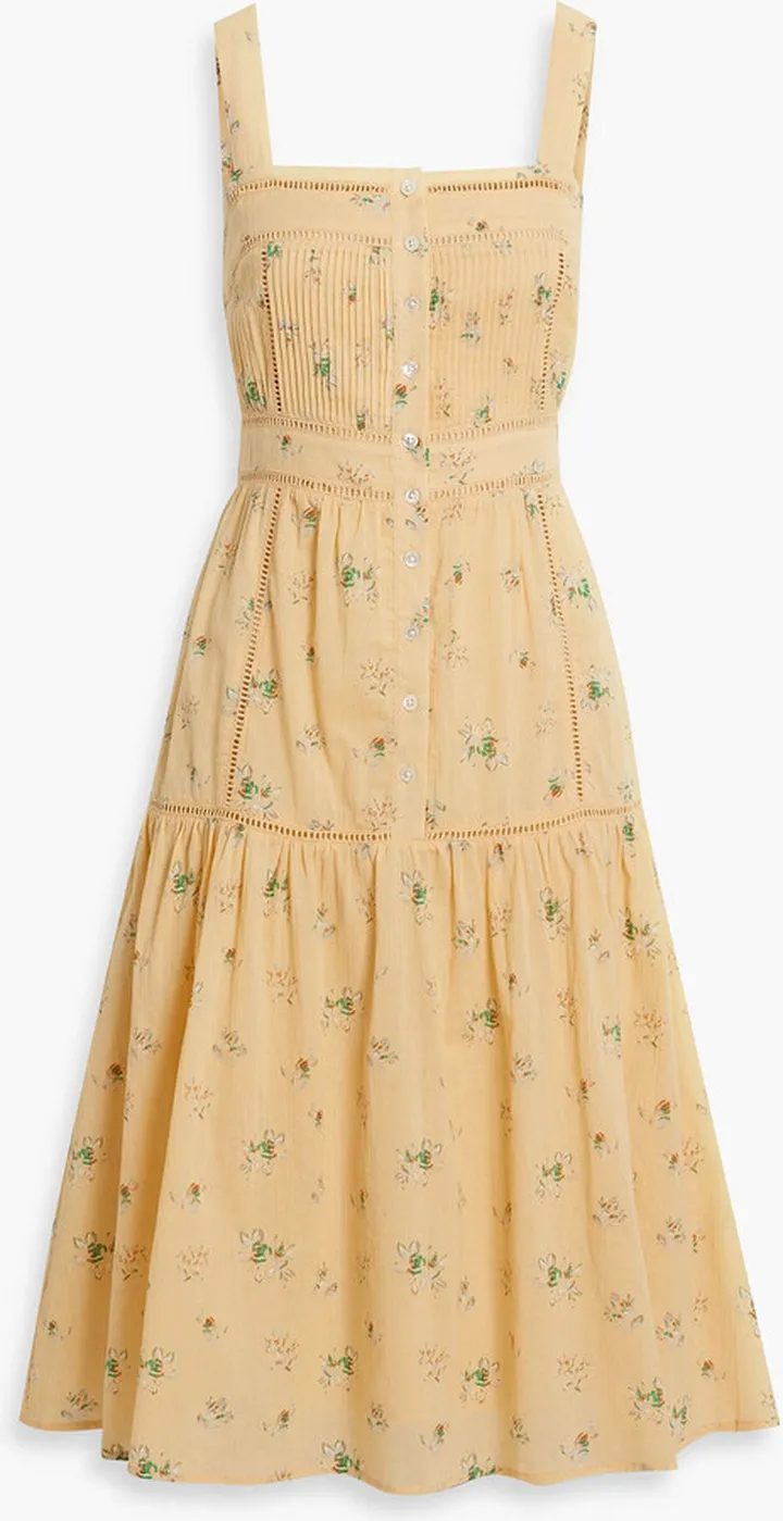 Charmesse pintucked floral-print cotton-gauze midi dress