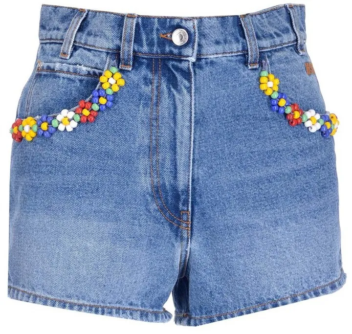 MSGM Floral Detailed Denim Shorts