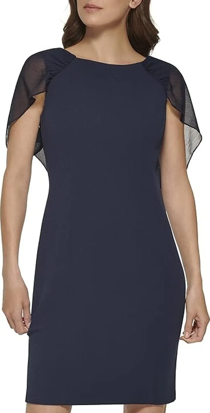 DKNY Sleeveless Combo Cape Dress (Midnight Navy) Women's Clothing