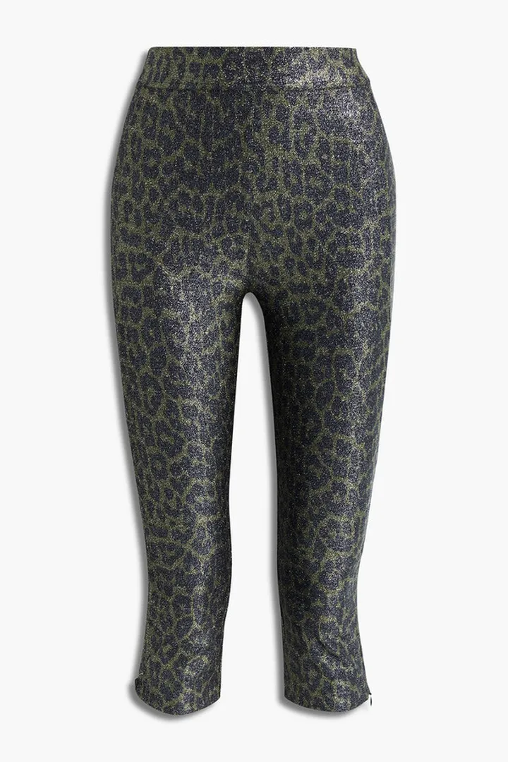 Cropped metallic leopard-print stretch-jersey leggings