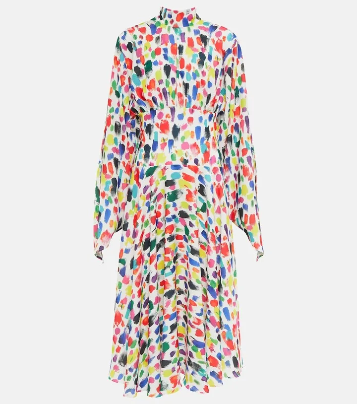 High-neck printed midi dress