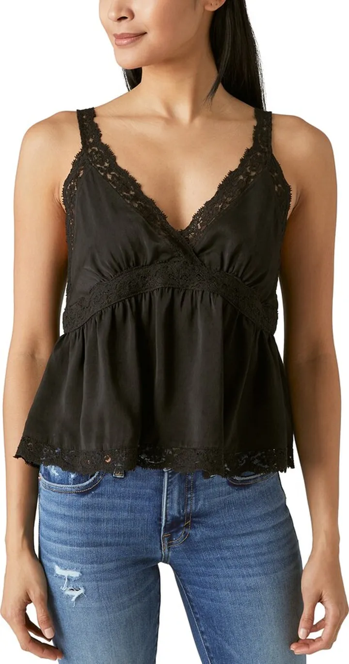 Lace Trim Satin Babydoll Camisole