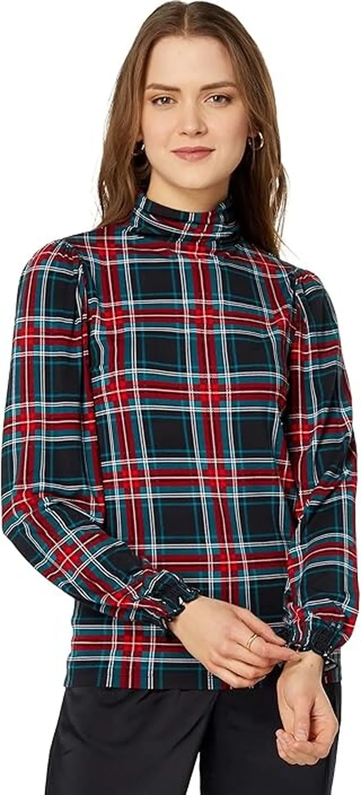 Draper James Knit Turtleneck in Georgia Plaid (Belle Meade Black) Women's Clothing