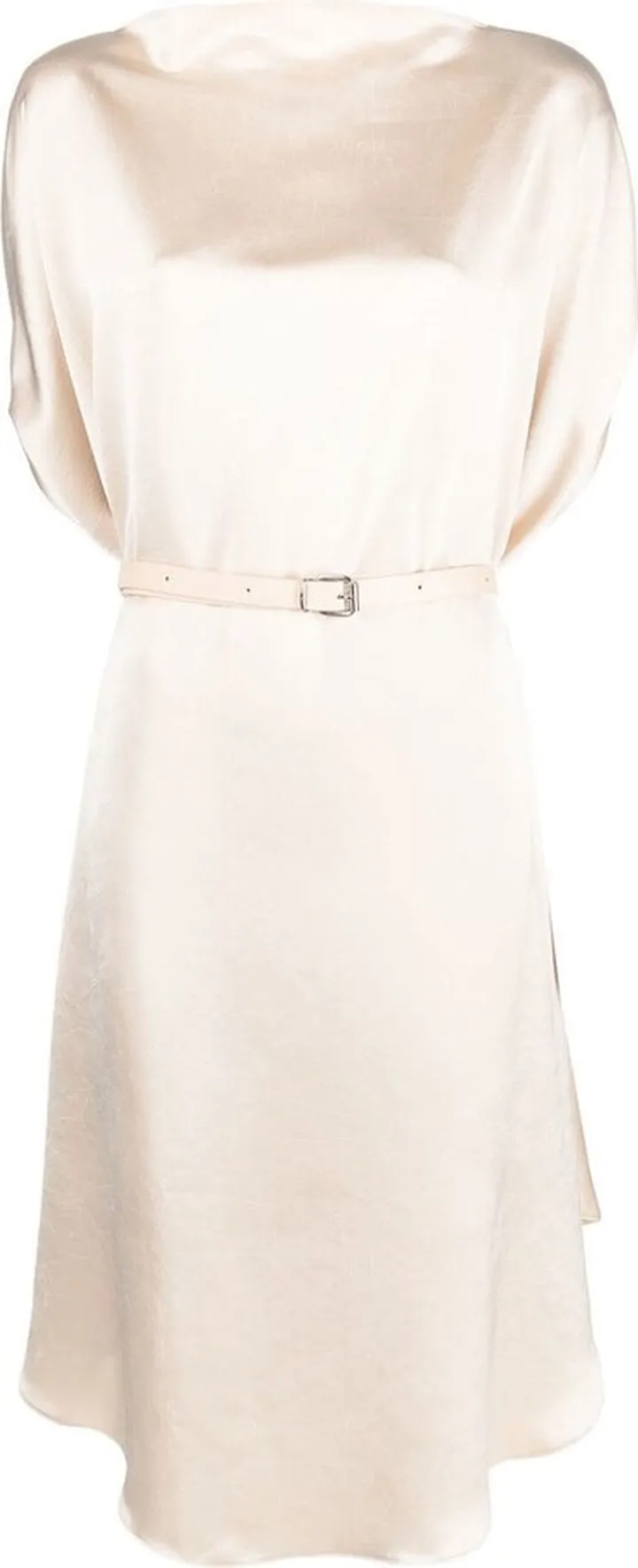 Belted Draped Satin Midi Dress