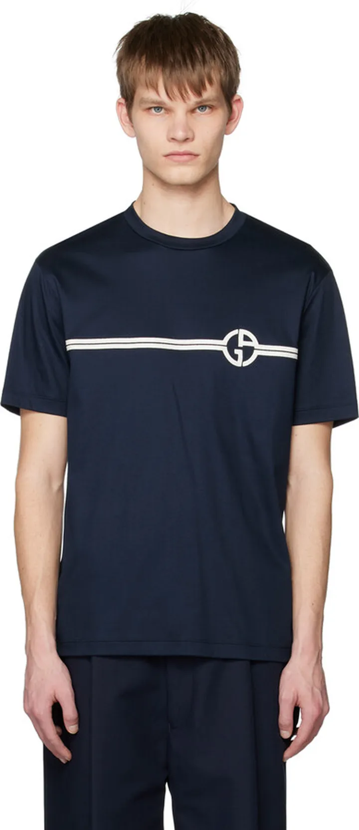 Giorgio Armani Navy Embroidered T-Shirt