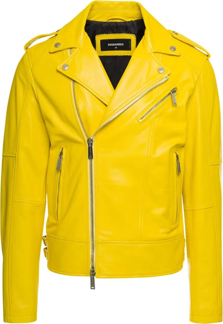 Bright Yellow Biker Jacket In Faux Leather Man Dsquared2
