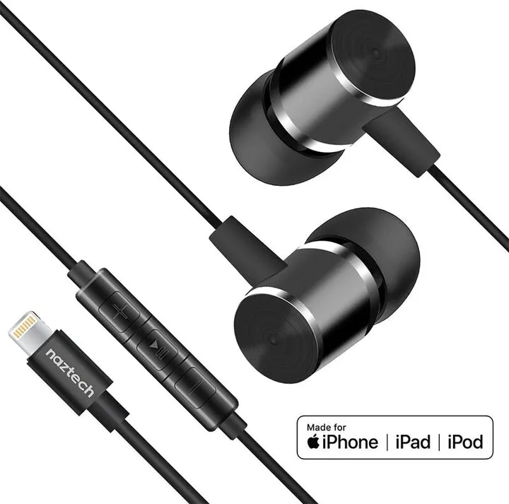 Naztech Platinum MFi Lightning Earphones - Black