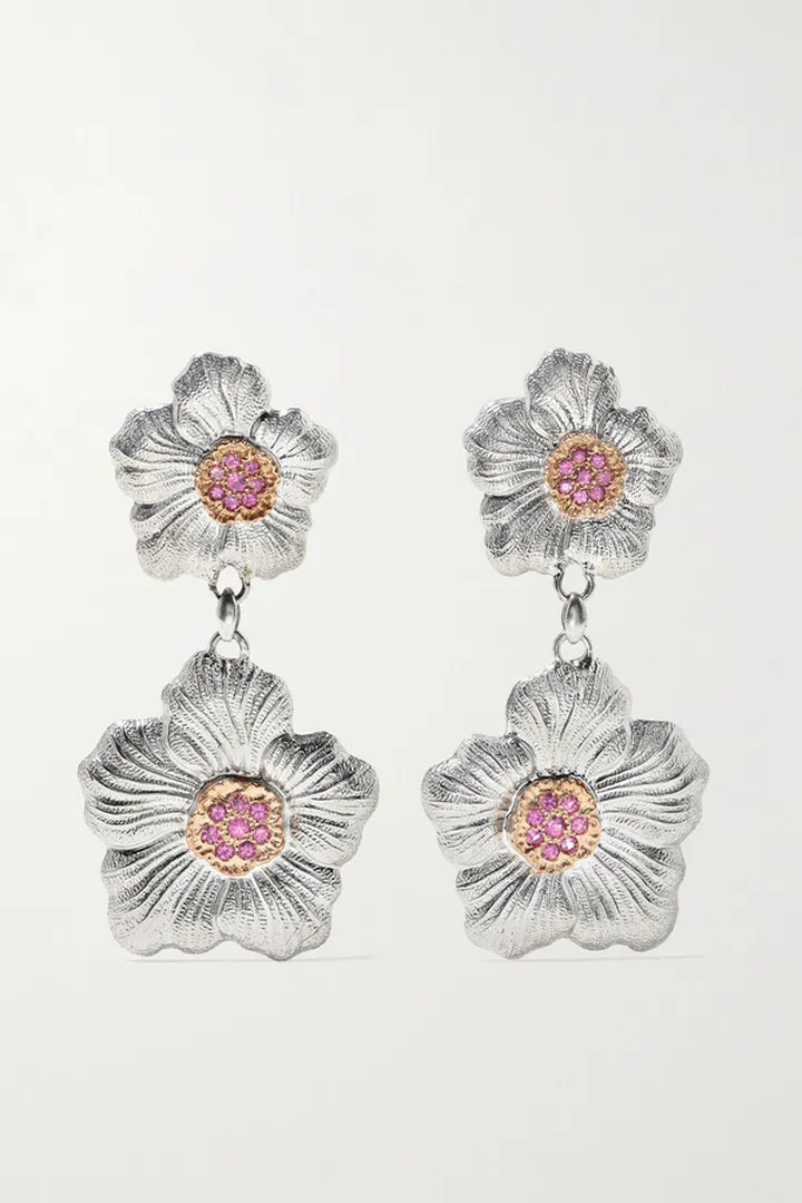 Buccellati - Gardenia Silver And Pink Gold Vermeil Sapphire Earrings - One size